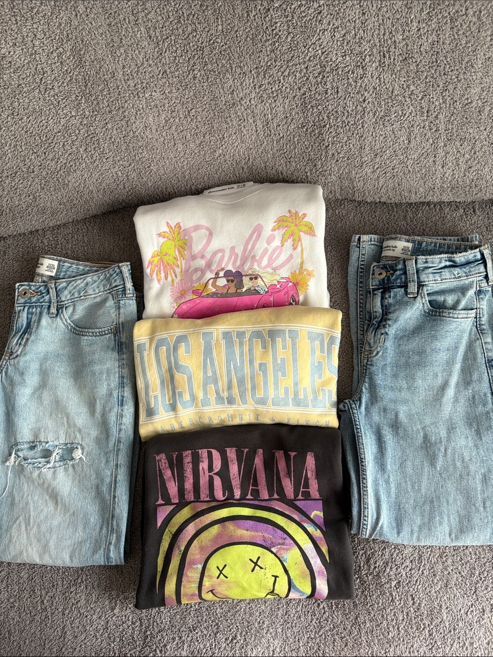 Girls Abercrombie Kids Lot Size 11/12 Graphic Sweatshirts (3) and Jeans (2 pair)